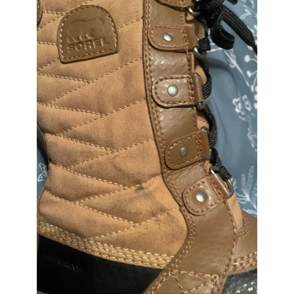 Sorel Tofino II Kids Girls Tan Black Faux Fur Waterproof Winter Snow Boot Size 2